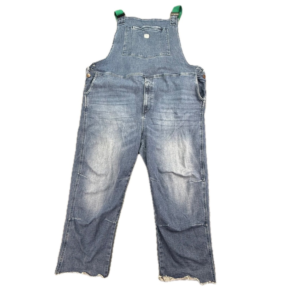 Ripton & Co Denim Overalls Unisex XXL‎ Blue Green Straps Raw Hem Stretch 1317